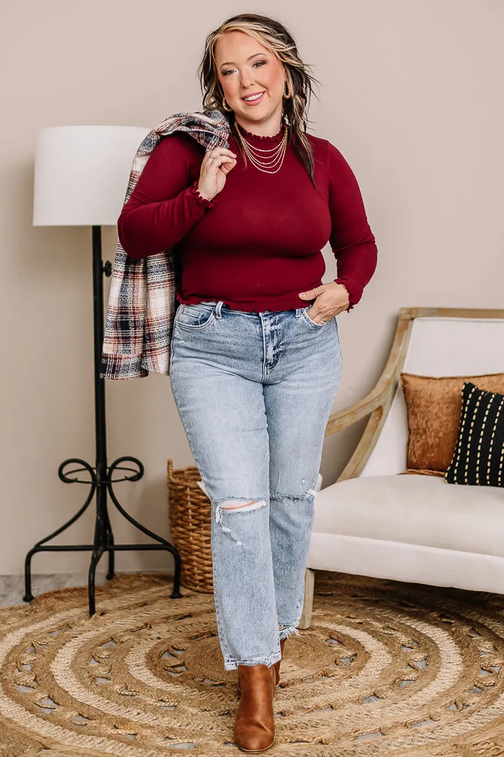Almost Famous Sweater Knit Top | Oxblood