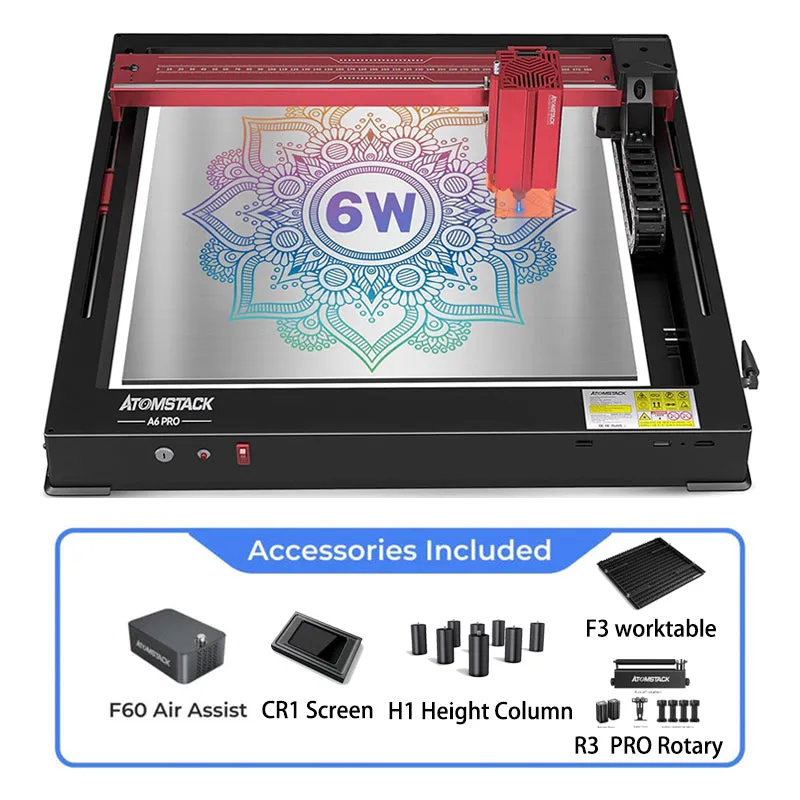 ATOMSTACK A6 Pro Laser Engraver for Beginners, Unibody Frame No Assembly Required, 6W Output Power Laser Engraving and Cutting Machine, Higher Accuracy Laser Cutter for Wood, Acrylic, Leather, etc.