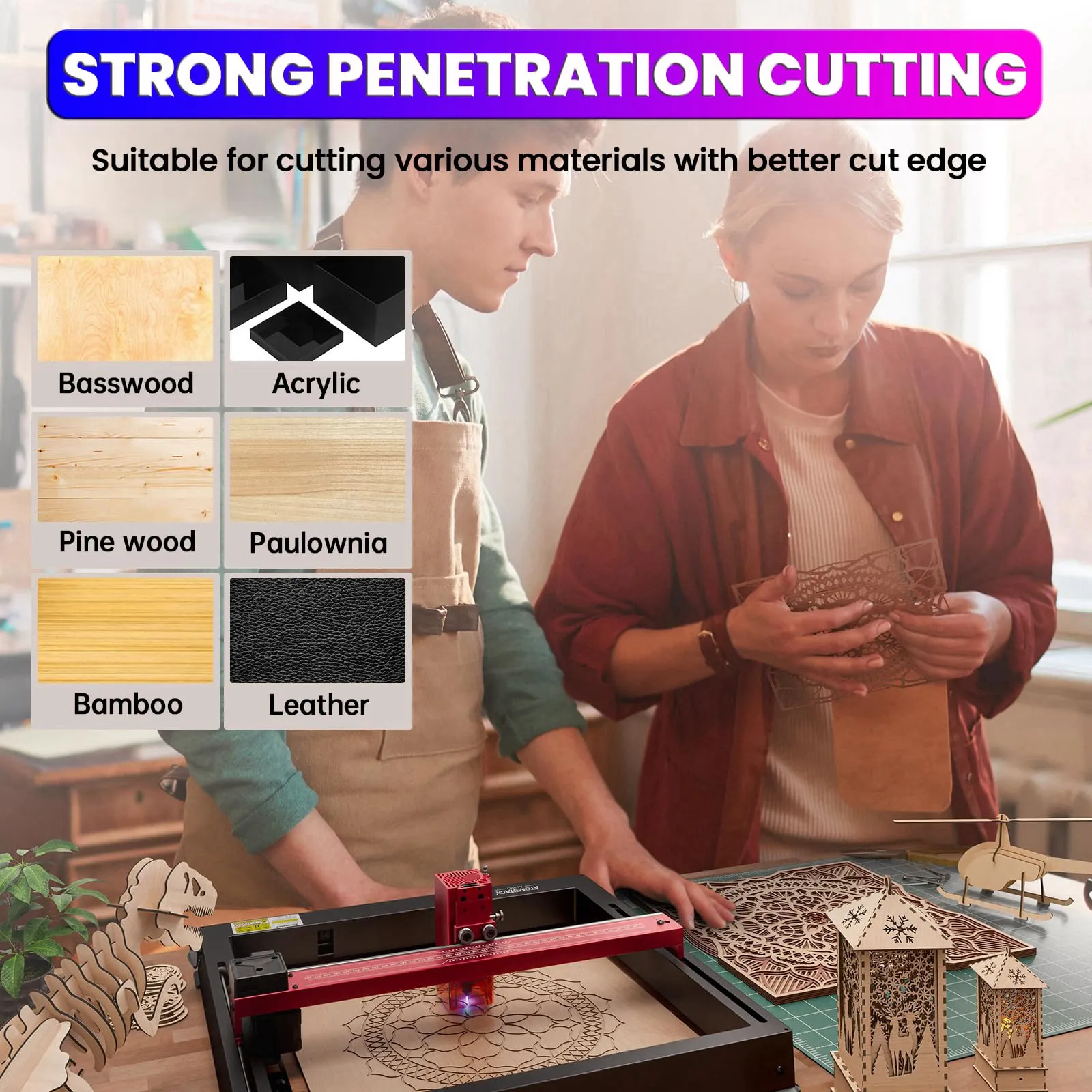 ATOMSTACK A6 Pro Laser Engraver for Beginners, Unibody Frame No Assembly Required, 6W Output Power Laser Engraving and Cutting Machine, Higher Accuracy Laser Cutter for Wood, Acrylic, Leather, etc.