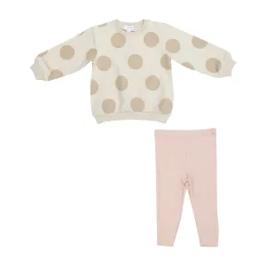 Baby Girl Sets | 2PCS: French Terry Beige Dot Puffy Long Sleeve and Legging| Angel Dear