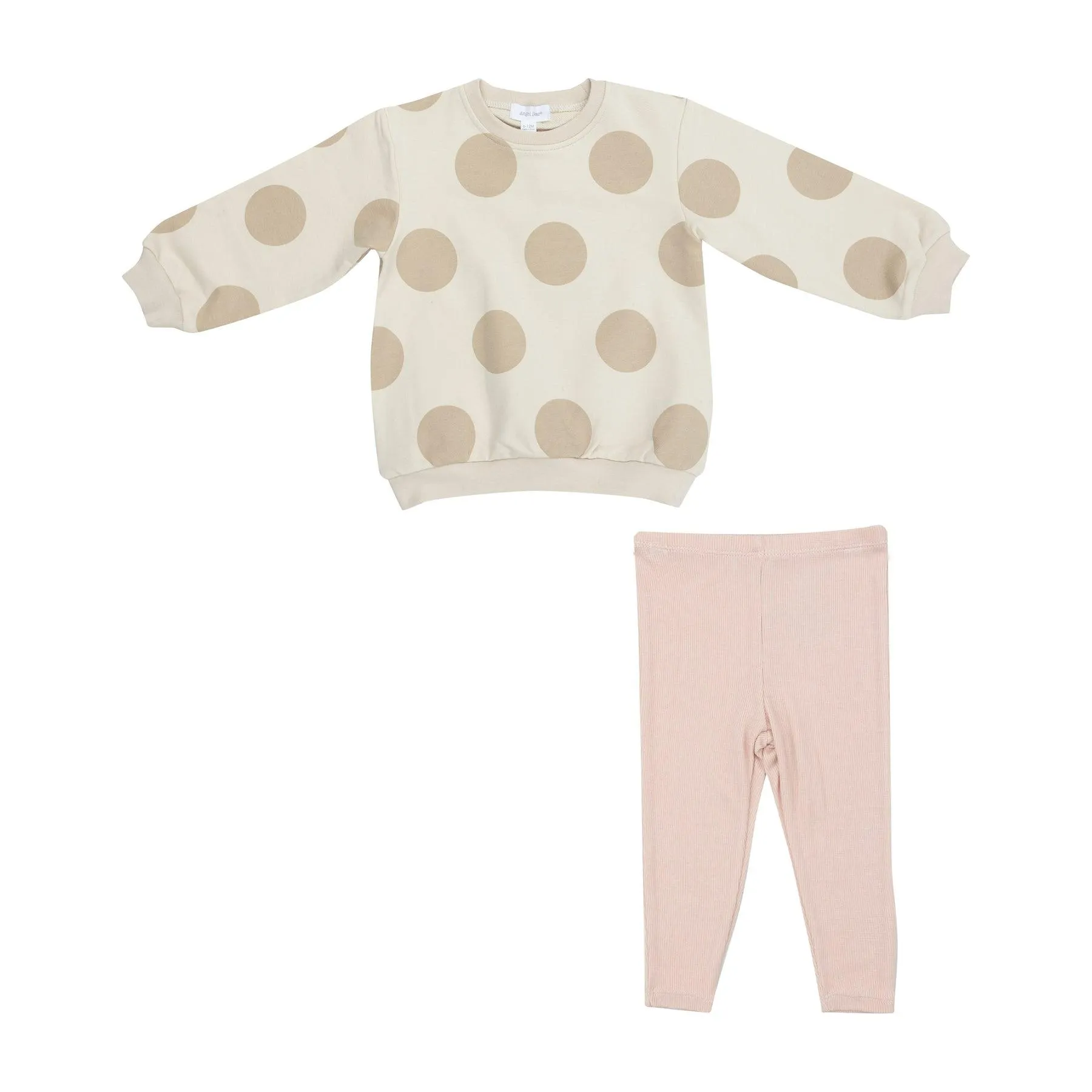 Baby Girl Sets | 2PCS: French Terry Beige Dot Puffy Long Sleeve and Legging| Angel Dear