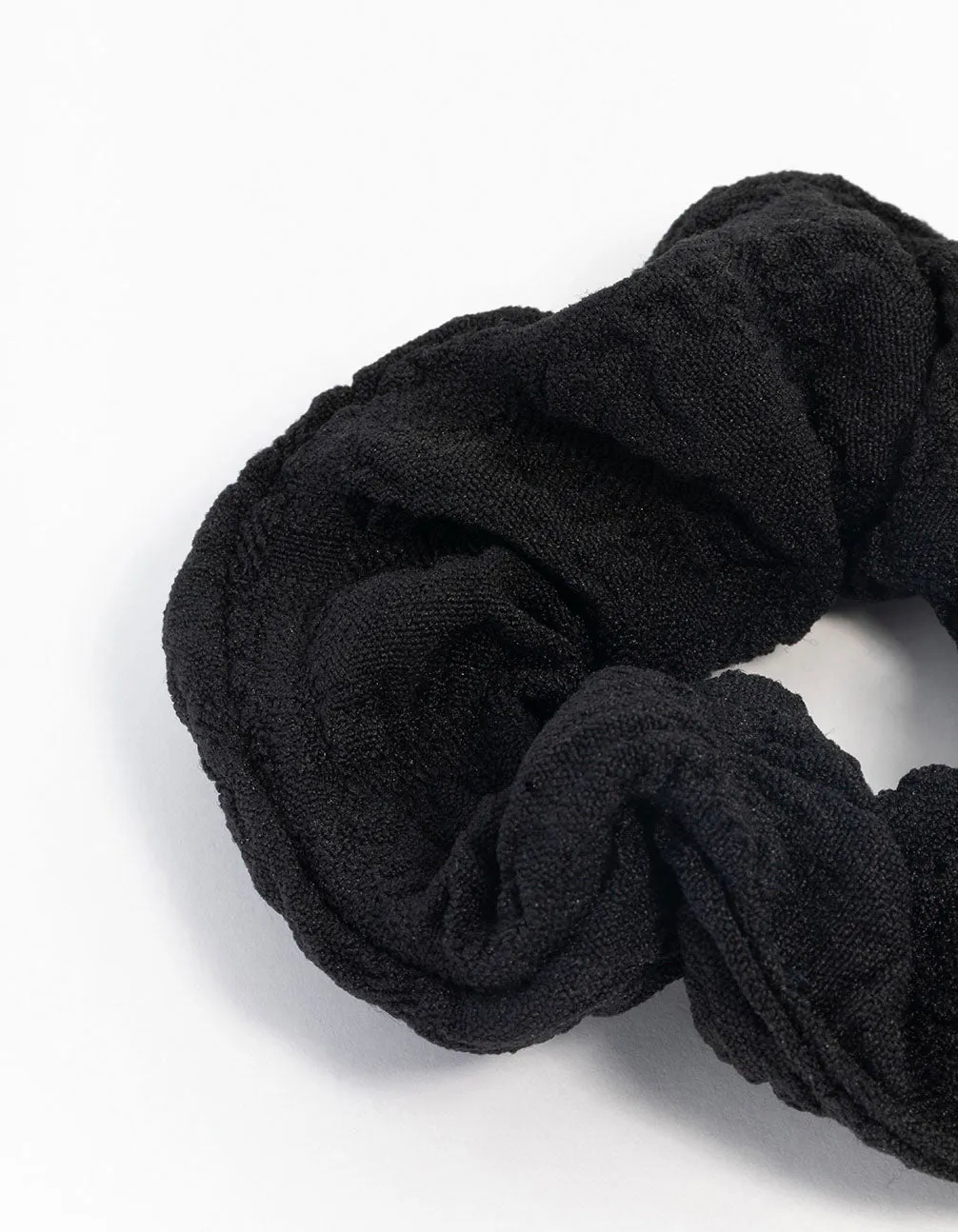 Black Fabric Seersucker Scrunchie