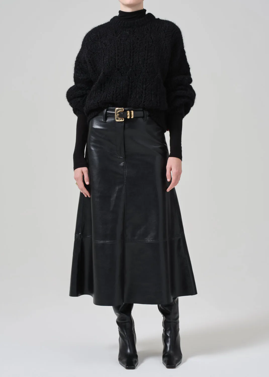 Cassia Leather Skirt in Black