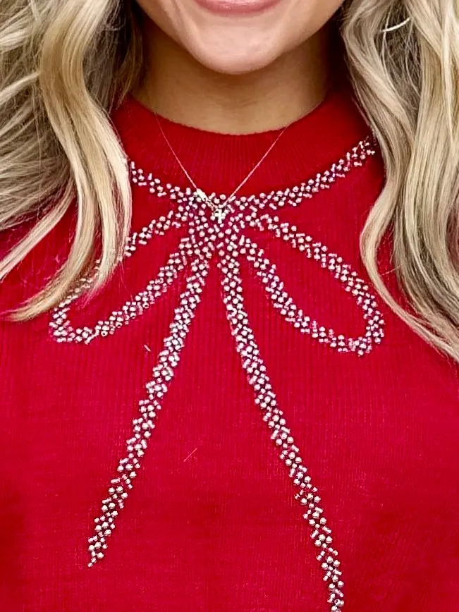 Chime Couture Red Bow Sweater