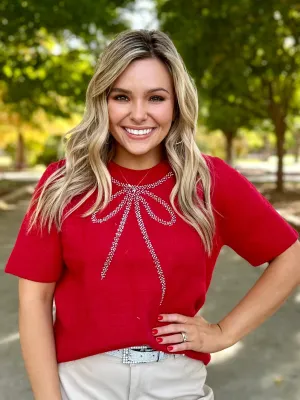Chime Couture Red Bow Sweater