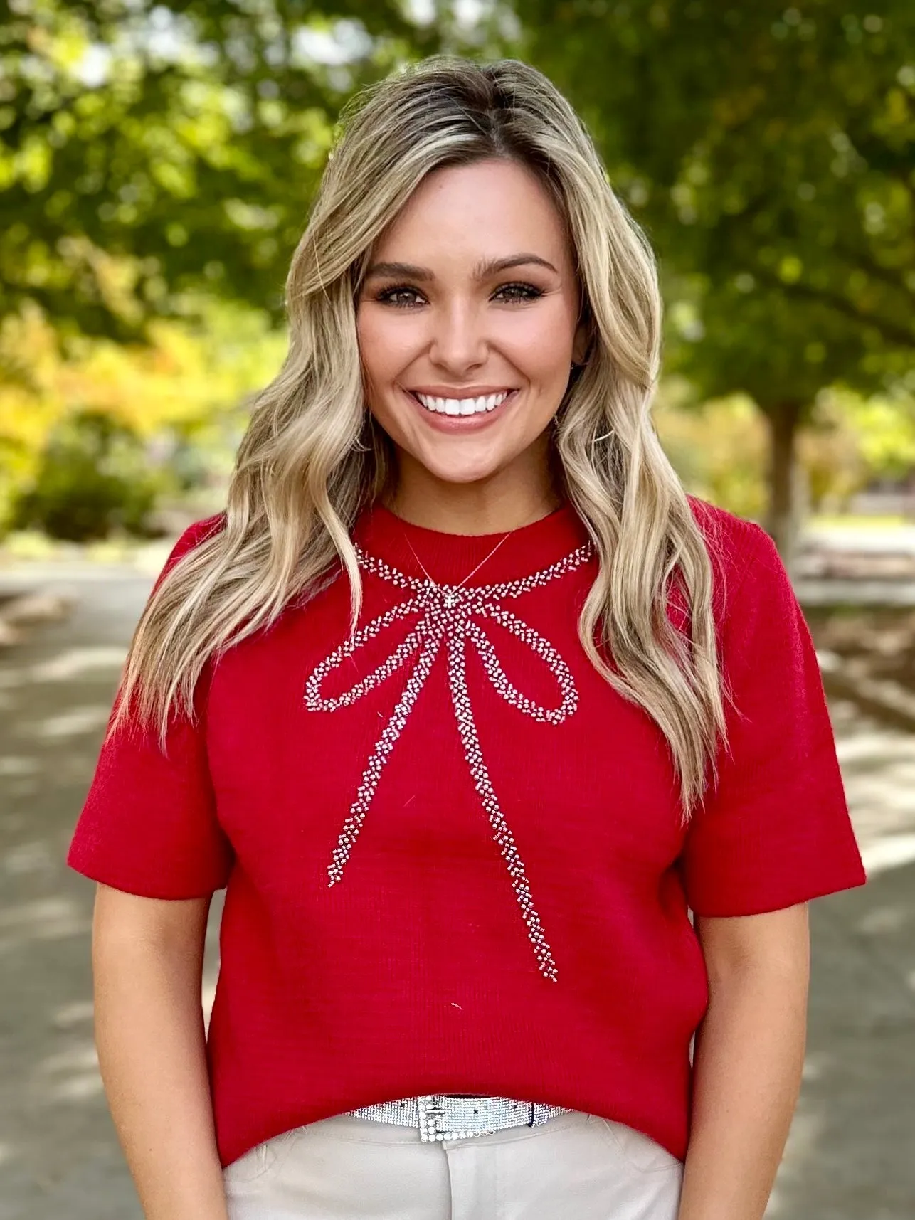 Chime Couture Red Bow Sweater