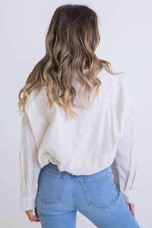 Classy Seersucker Tan Striped Top