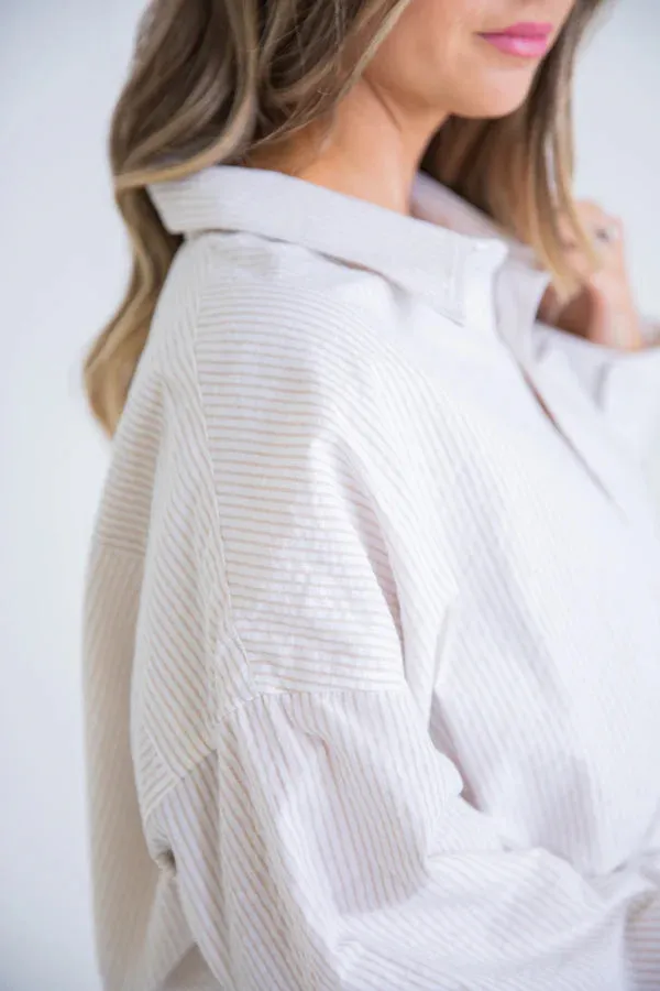 Classy Seersucker Tan Striped Top