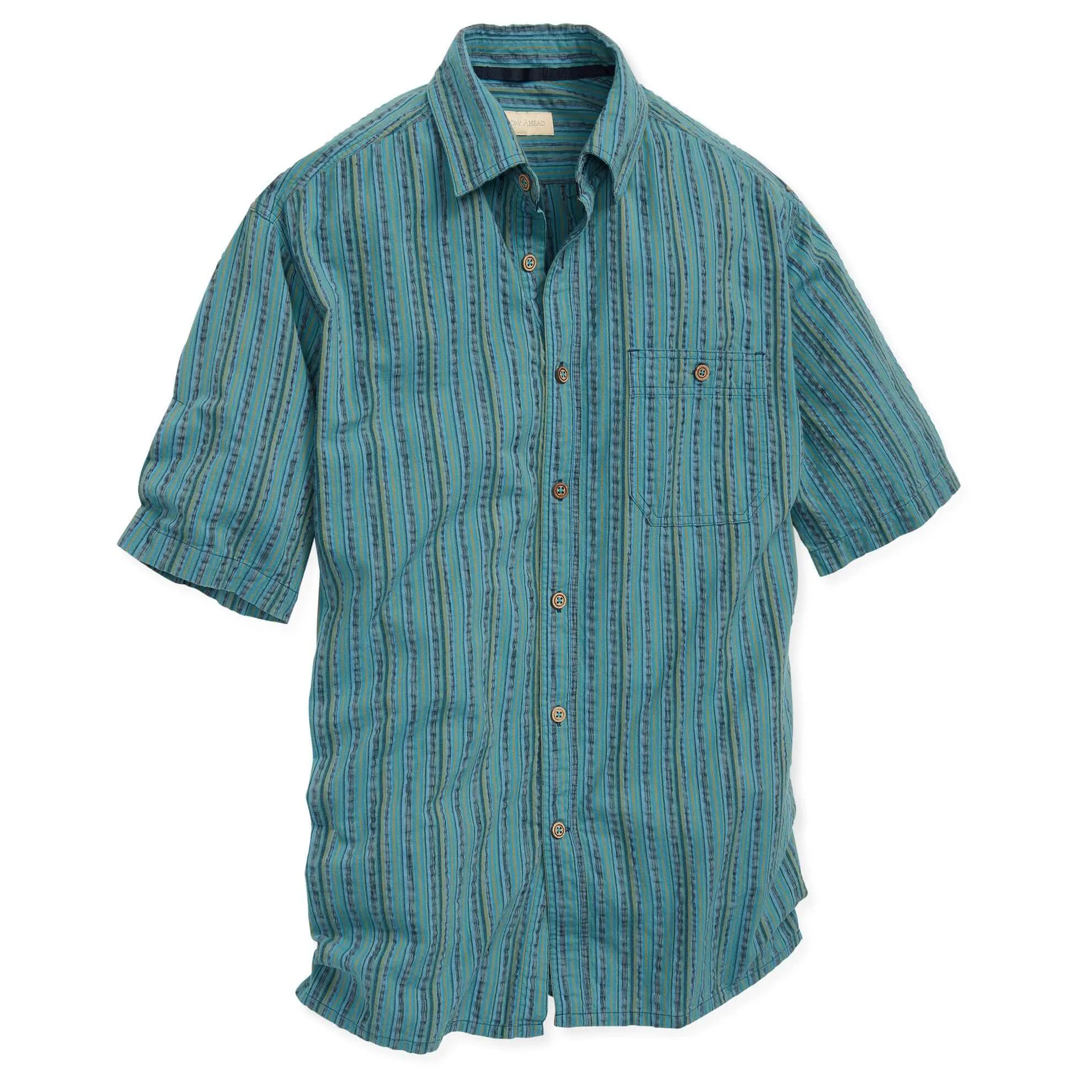Deep Lagoon Seersucker Stripe Shirt - Tall