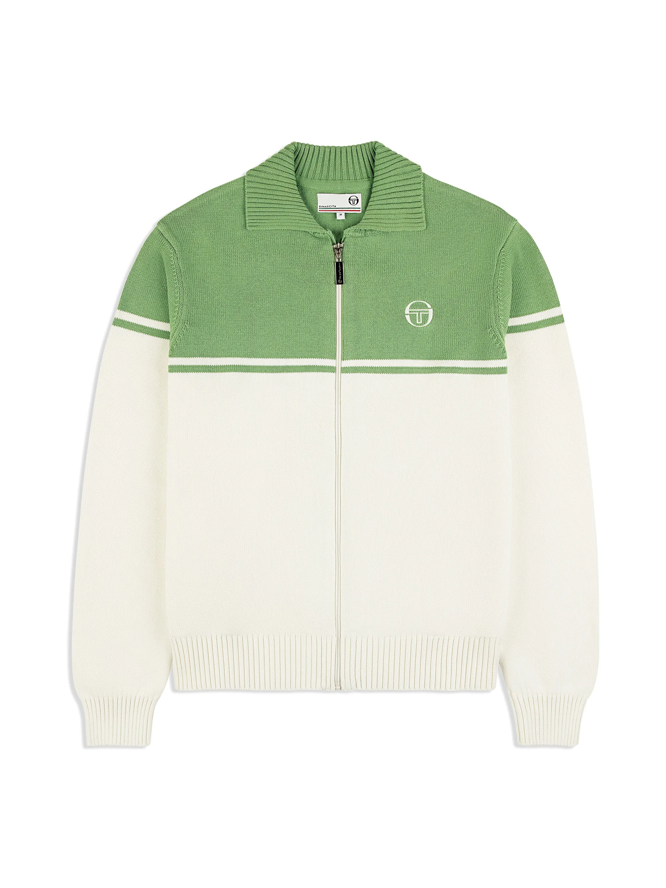 Donato Knit Track Jacket- Gardenia/ Jade Green