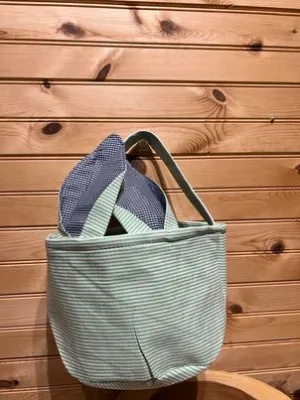 Easter Basket - EB107 - Seersucker Round Basket with Bunny Ears - Green