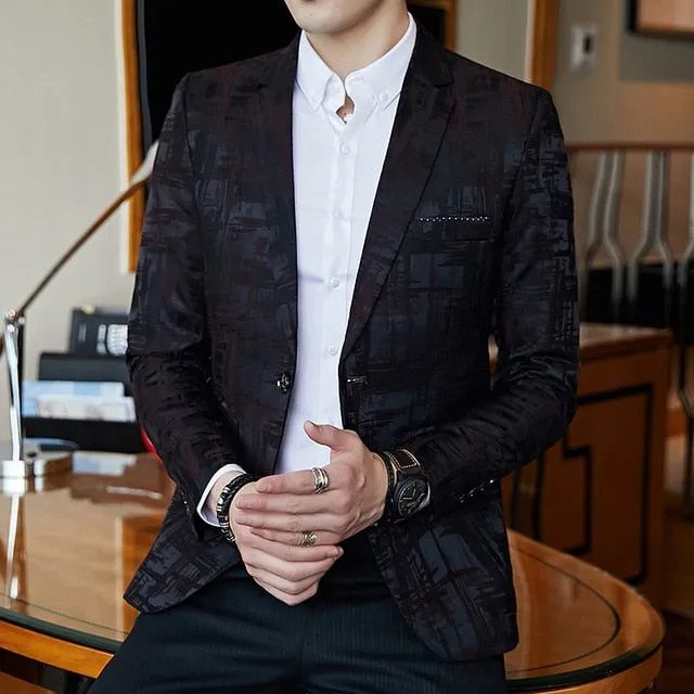 Elegant Dark Print One Button Blazer