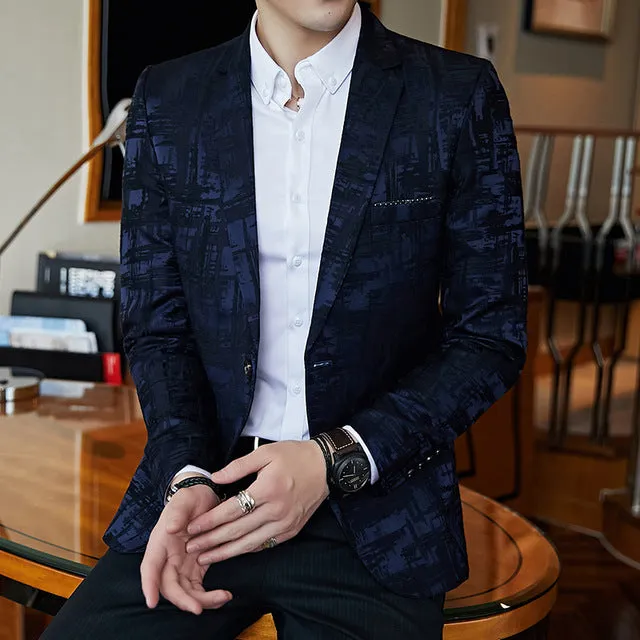 Elegant Dark Print One Button Blazer