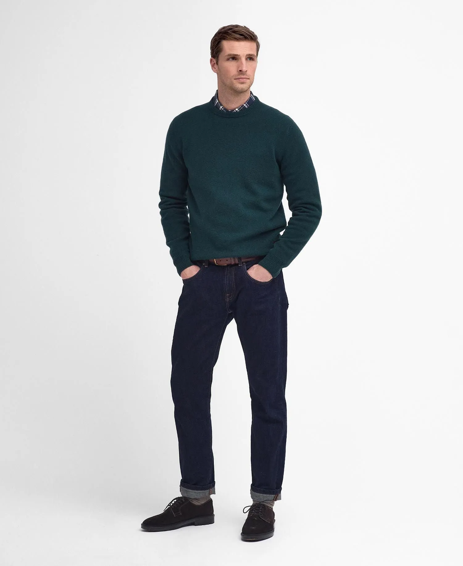 Essential Patch Crew Neck Jumper in Evergreen by Barbour
