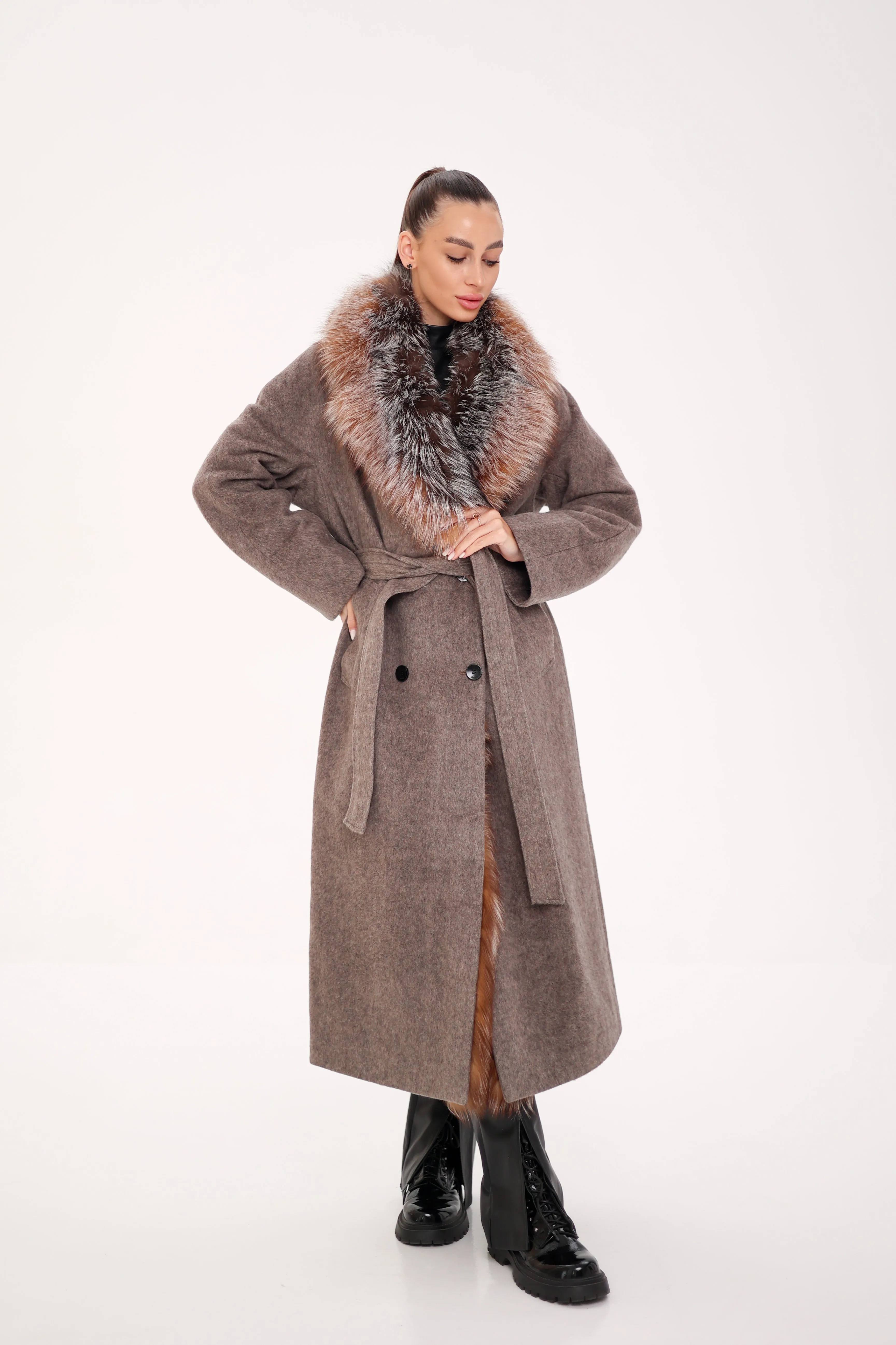 Genuine Silver Fox Pure Wool Coat