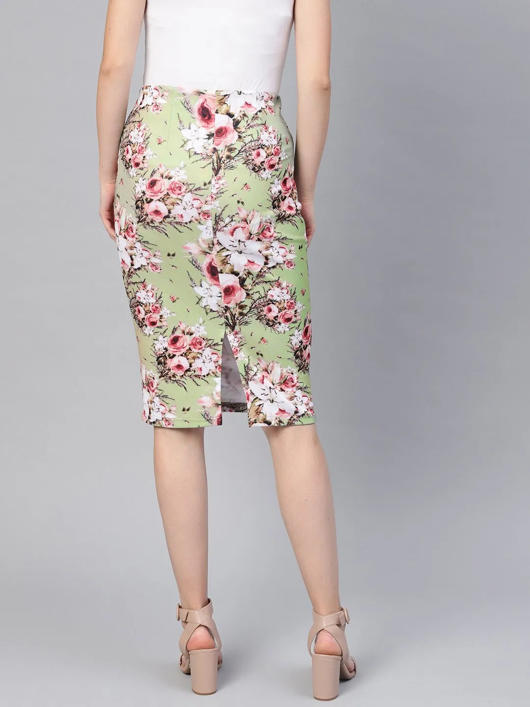 Green Floral Pencil Skirt