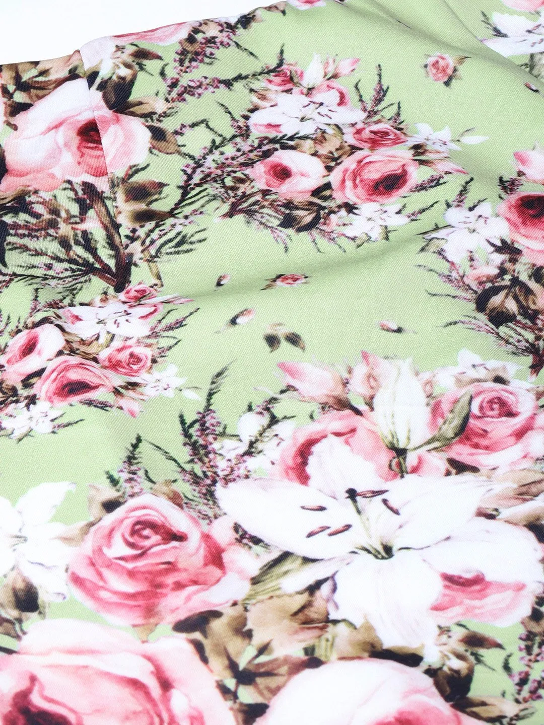 Green Floral Pencil Skirt