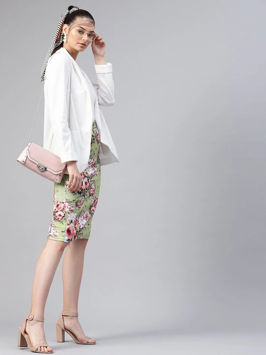 Green Floral Pencil Skirt