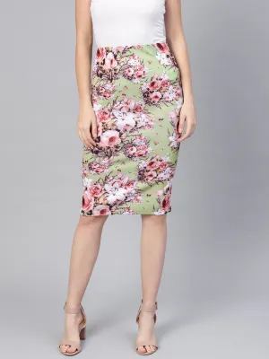 Green Floral Pencil Skirt