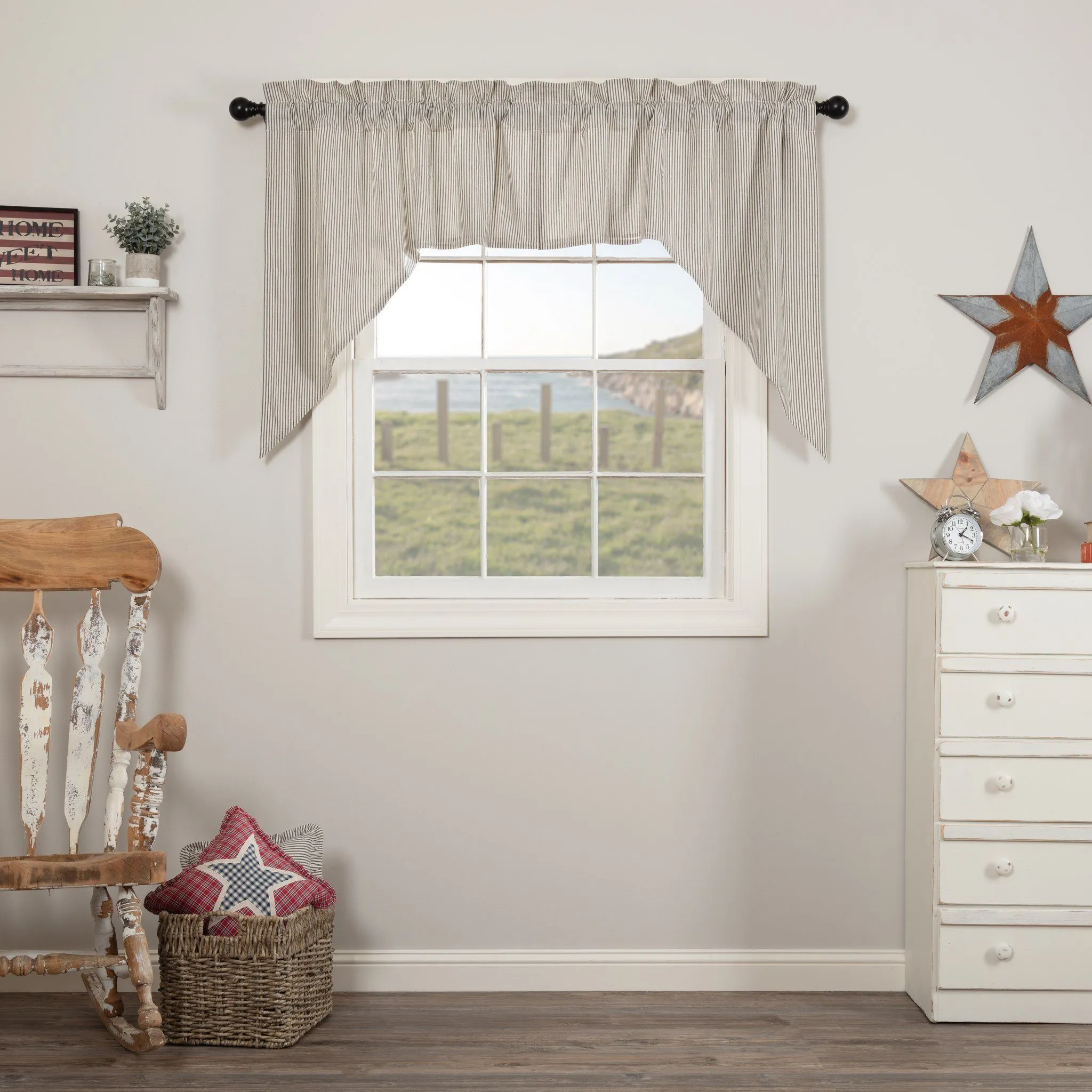 Hatteras Blue Seersucker Lined Swag Curtains