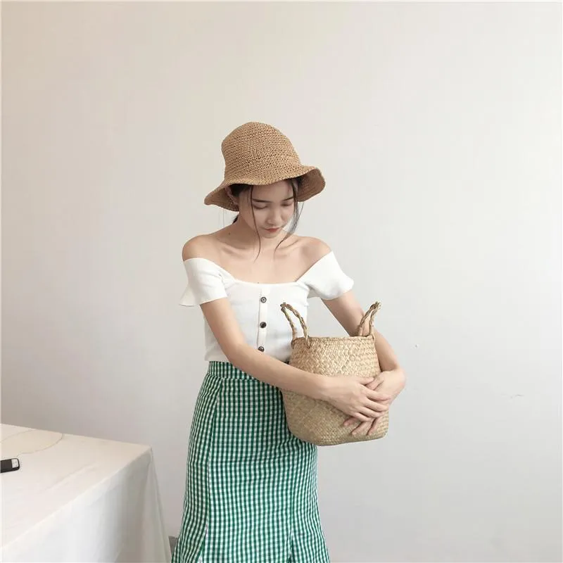 Knit Wavy Shoulders Elegant Fron Buttons Top
