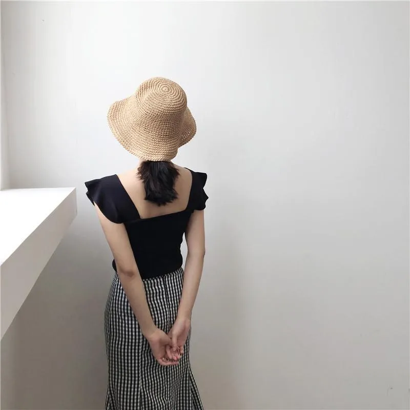 Knit Wavy Shoulders Elegant Fron Buttons Top
