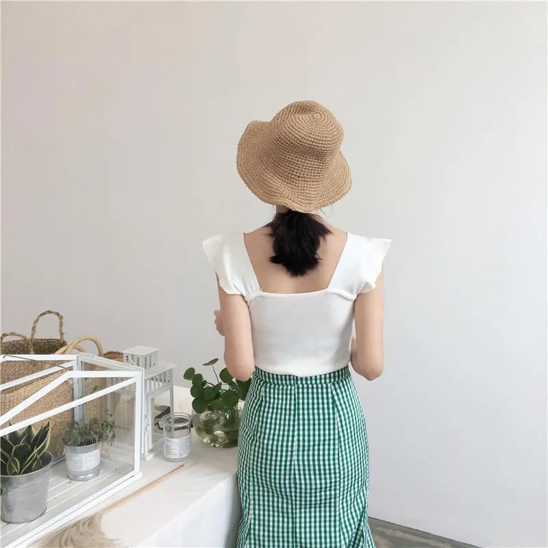 Knit Wavy Shoulders Elegant Fron Buttons Top