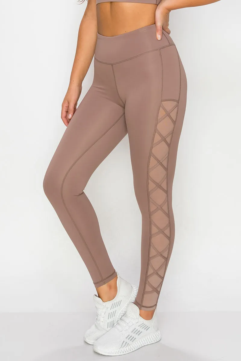 Lace Up Active Mesh Workout Pocket Leggings