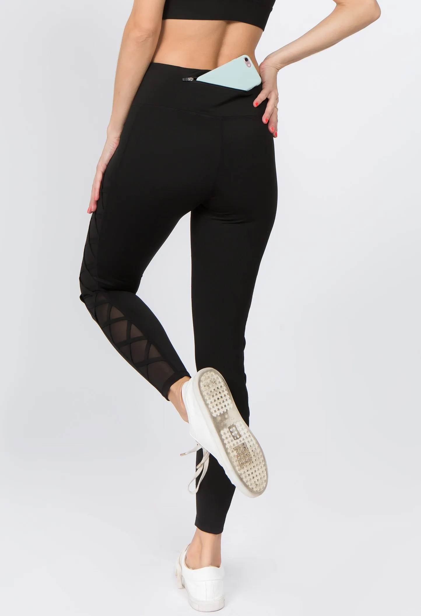 Lace Up Active Mesh Workout Pocket Leggings