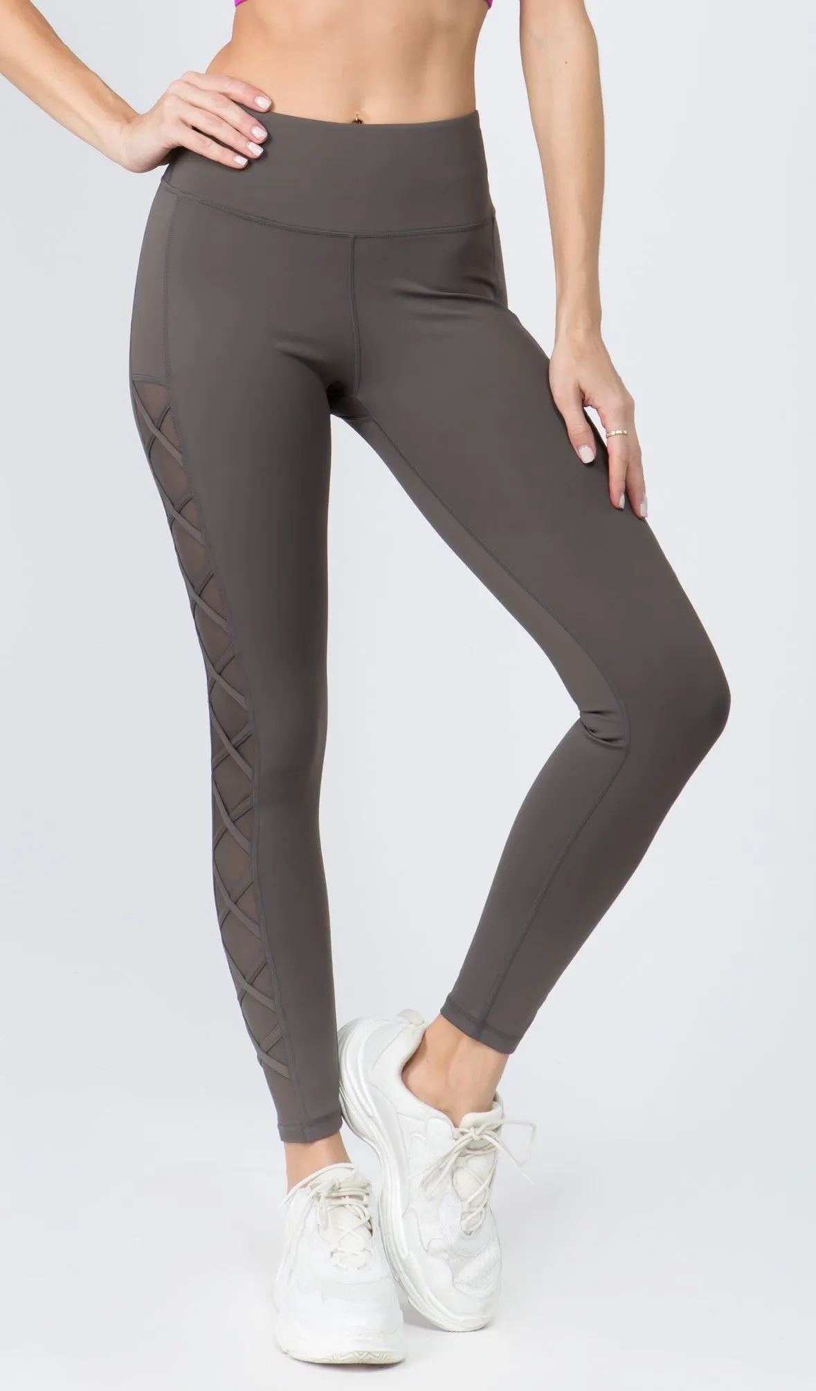 Lace Up Active Mesh Workout Pocket Leggings