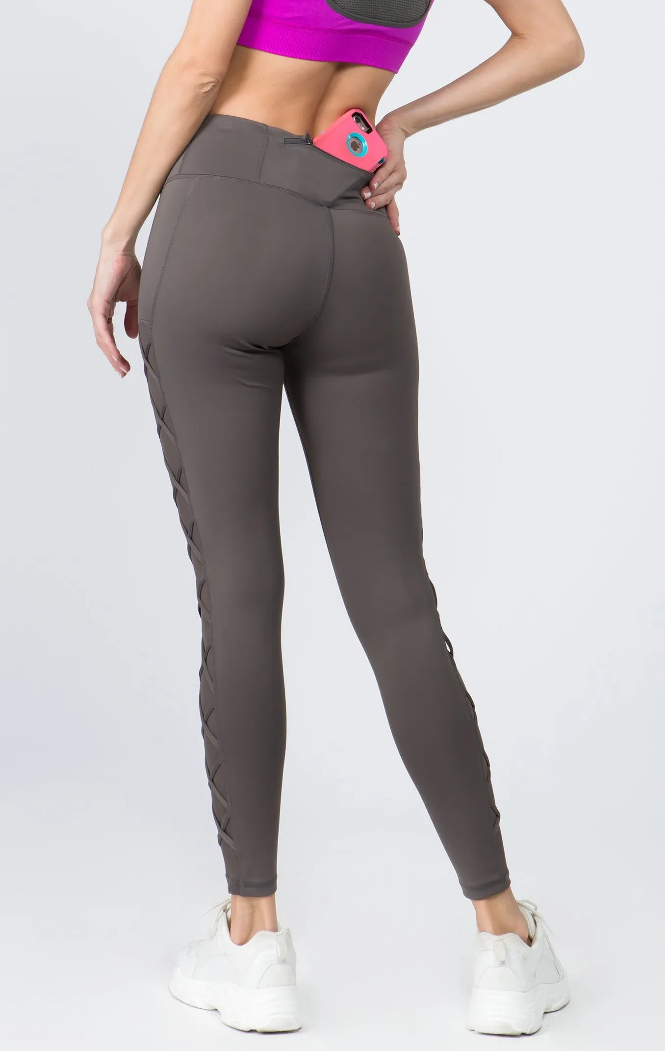 Lace Up Active Mesh Workout Pocket Leggings