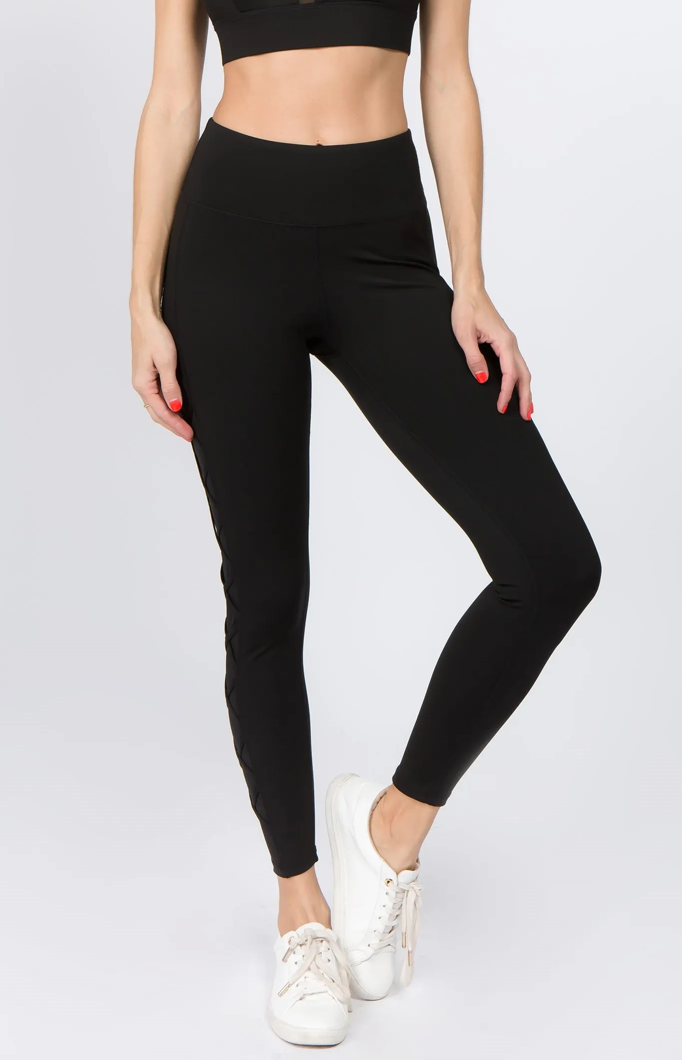 Lace Up Active Mesh Workout Pocket Leggings