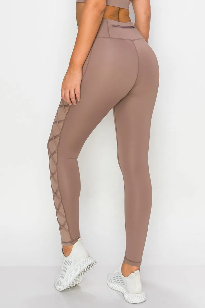 Lace Up Active Mesh Workout Pocket Leggings
