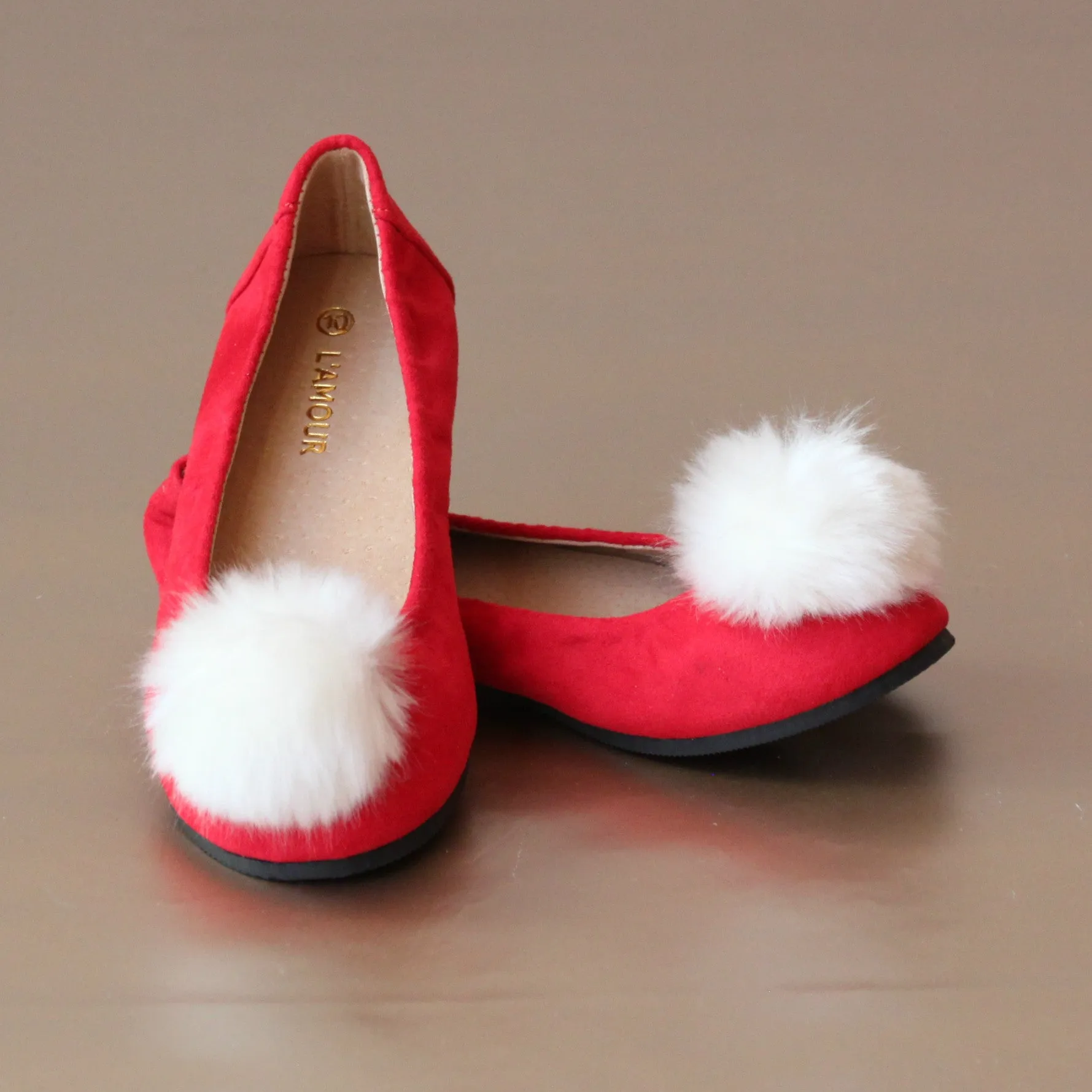 L'Amour Girls Fur Pom Pom Flat