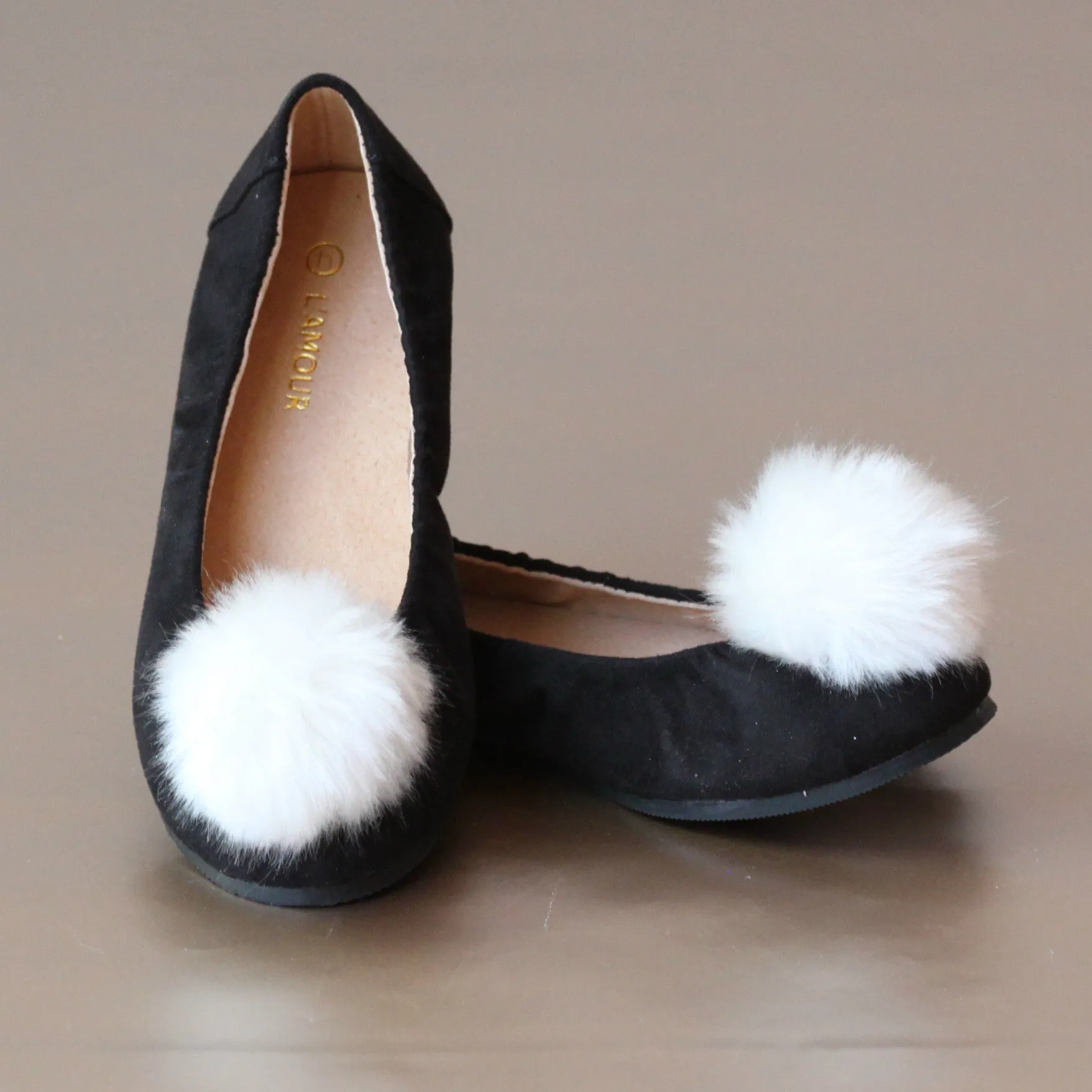 L'Amour Girls Fur Pom Pom Flat