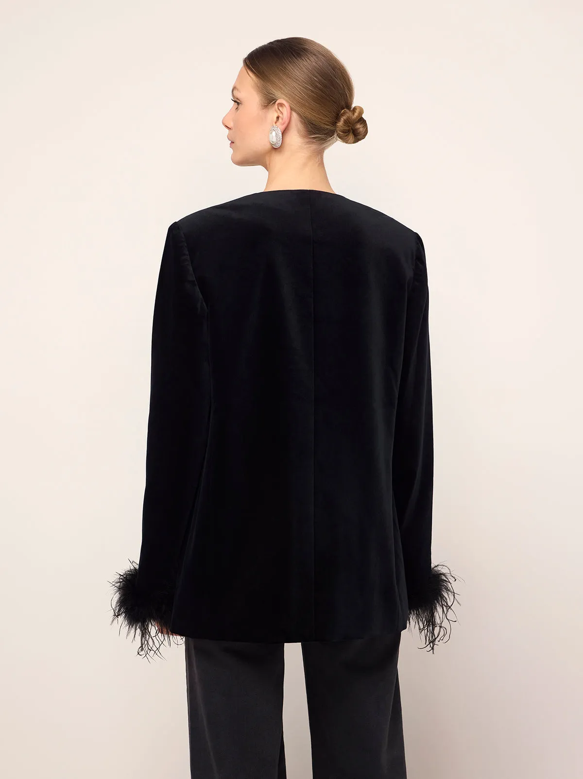 Marlene Black Velvet Feather Blazer