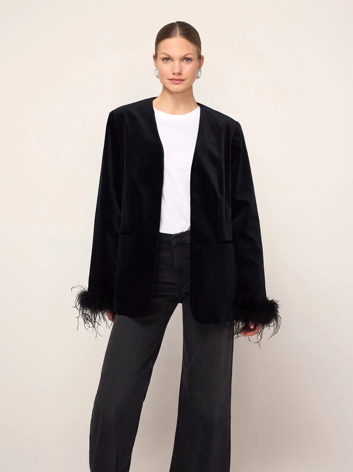 Marlene Black Velvet Feather Blazer