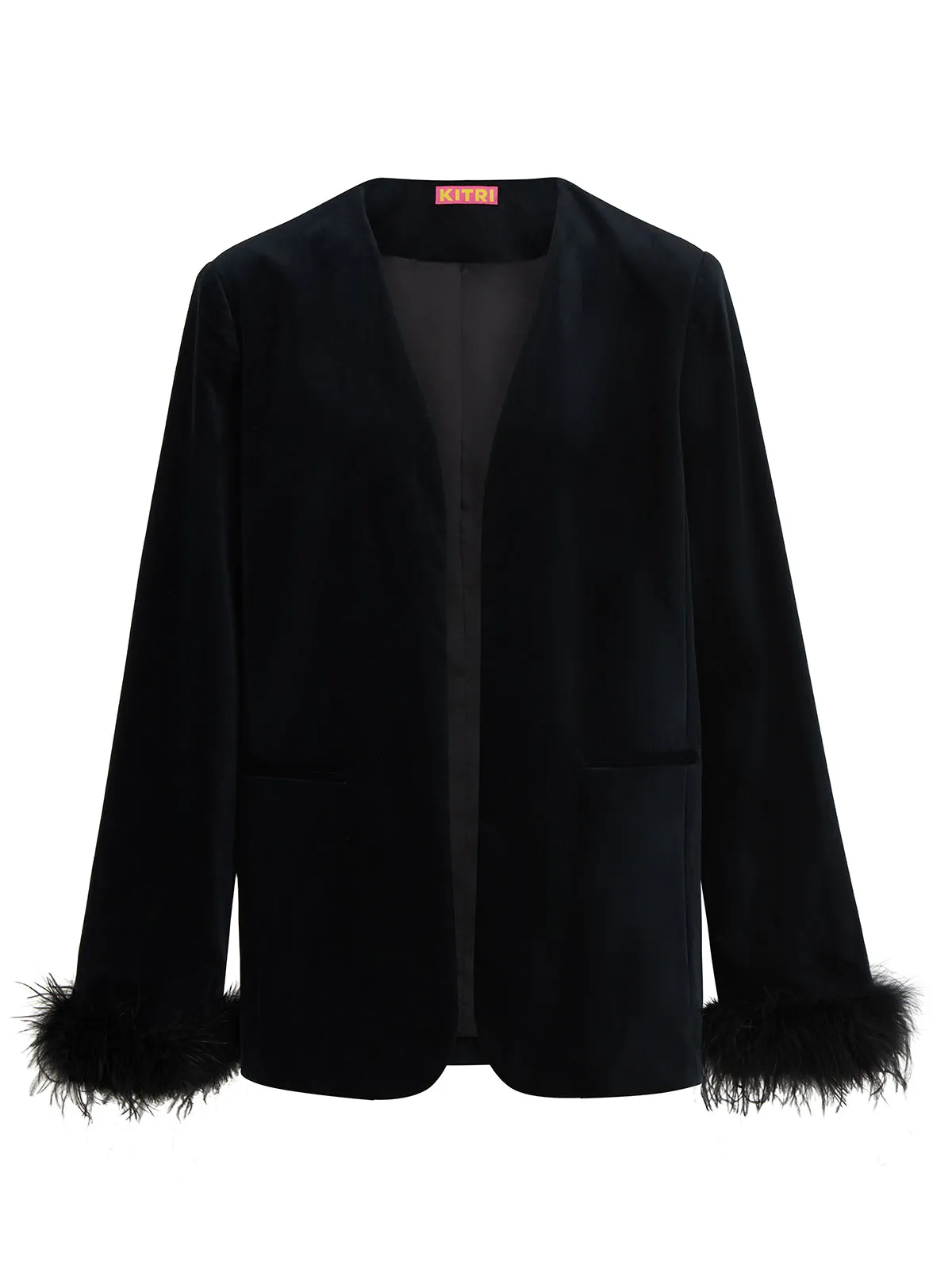 Marlene Black Velvet Feather Blazer