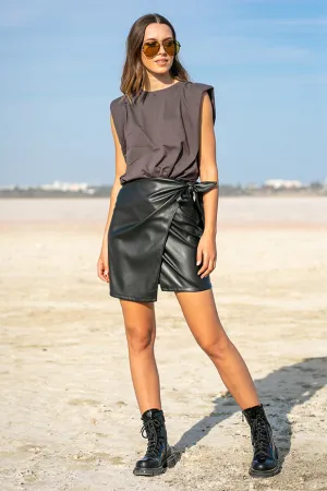 Queencii – Arica Sleeveless T-Shirt With Shoulder Pads Grey