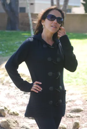"Elizabeth" Leather Toggle Sweater Coat