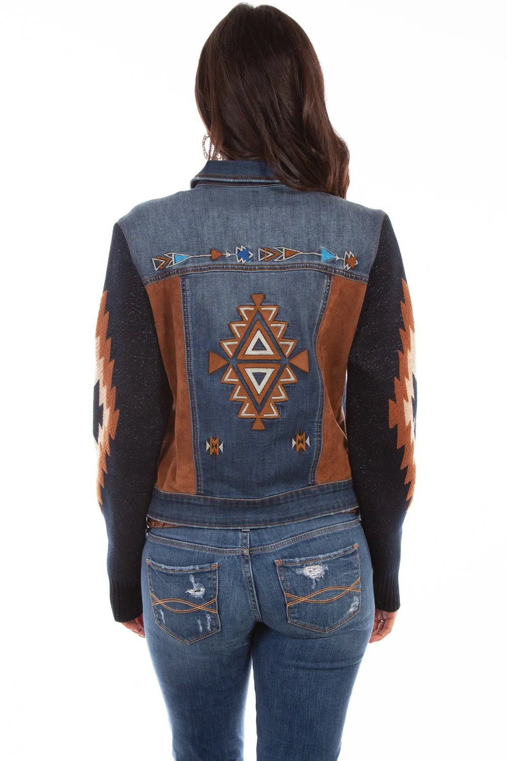 Scully Womens Denim Cotton Blend Aztec Jacket L
