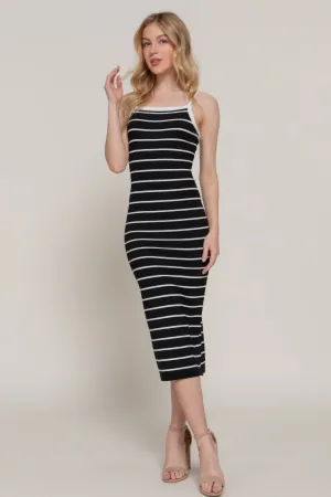 Straight Neck Stripe Spring Sweater Dress