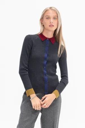 Stretch Merino Cardigan, Charcoal
