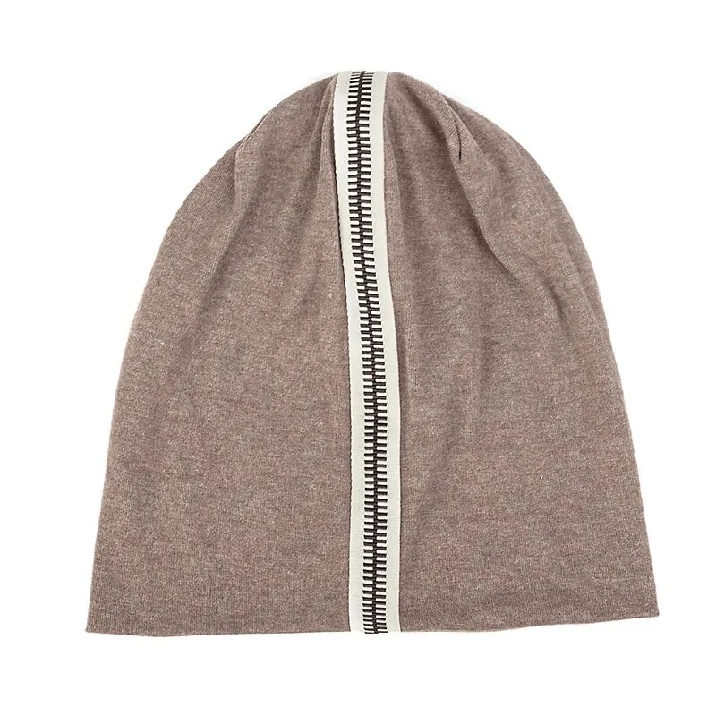 Stylish Cotton Soft Beanie with Decorative Zipper - SF1718