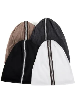 Stylish Cotton Soft Beanie with Decorative Zipper - SF1718