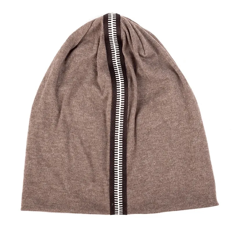 Stylish Cotton Soft Beanie with Decorative Zipper - SF1718