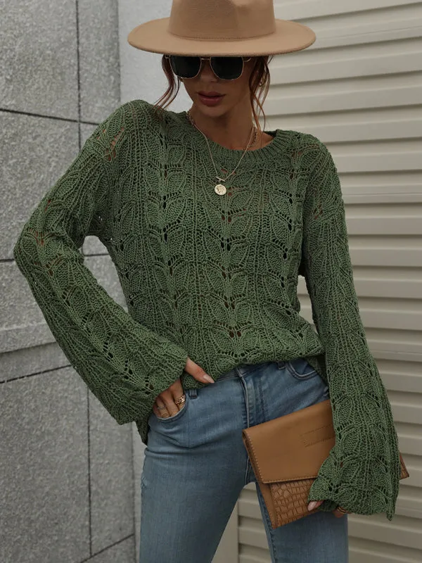 TEEK - Trumpet Sleeve Less Mesh Knit Sweater