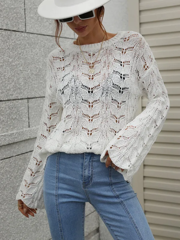 TEEK - Trumpet Sleeve Less Mesh Knit Sweater
