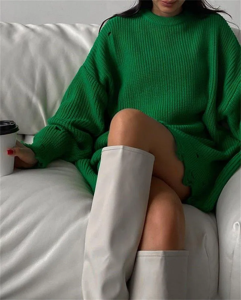 Toleet Fuzzy Torn Knitted Sweater Dress