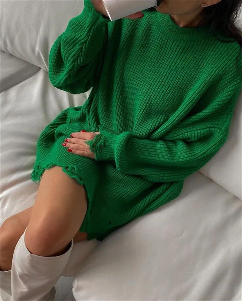 Toleet Fuzzy Torn Knitted Sweater Dress